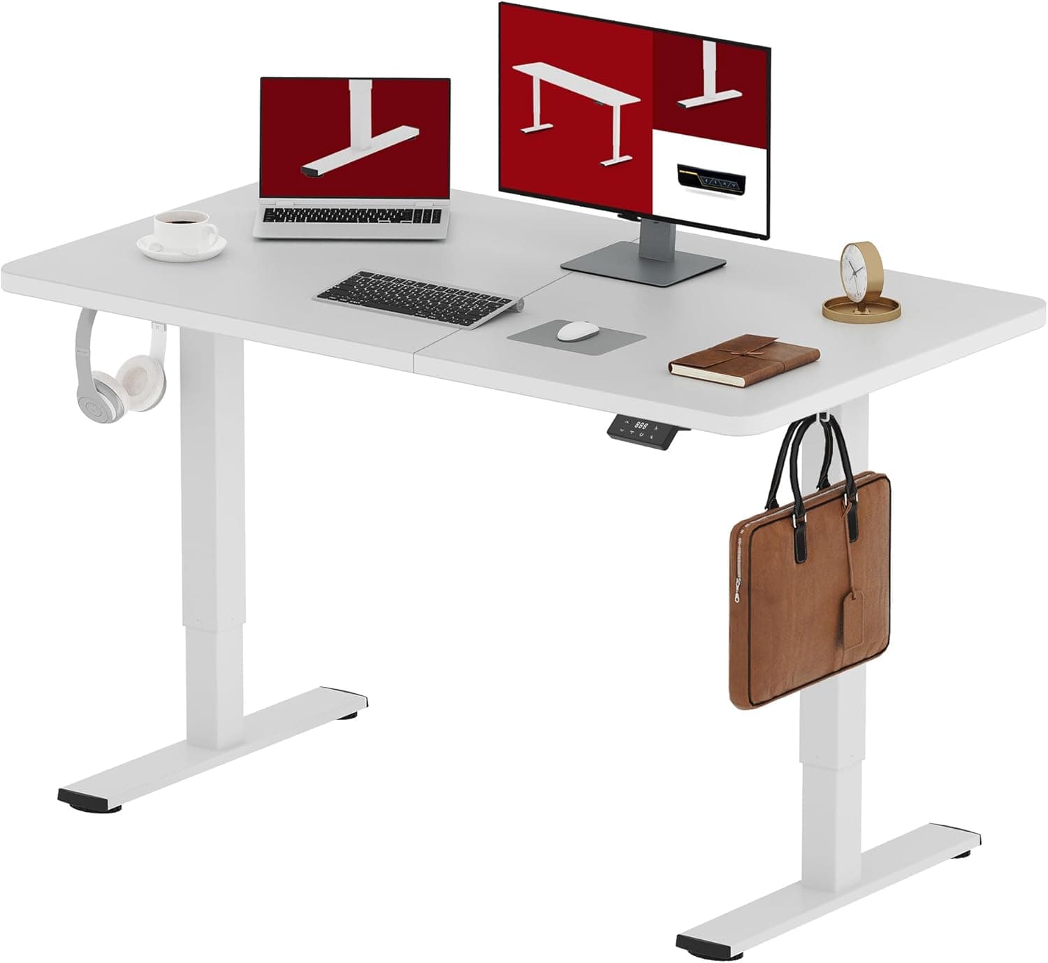 SANODESK 120 x 60 cm | Secretária elétrica ajustável em altura com memória e tecnologia anti-colisão branca