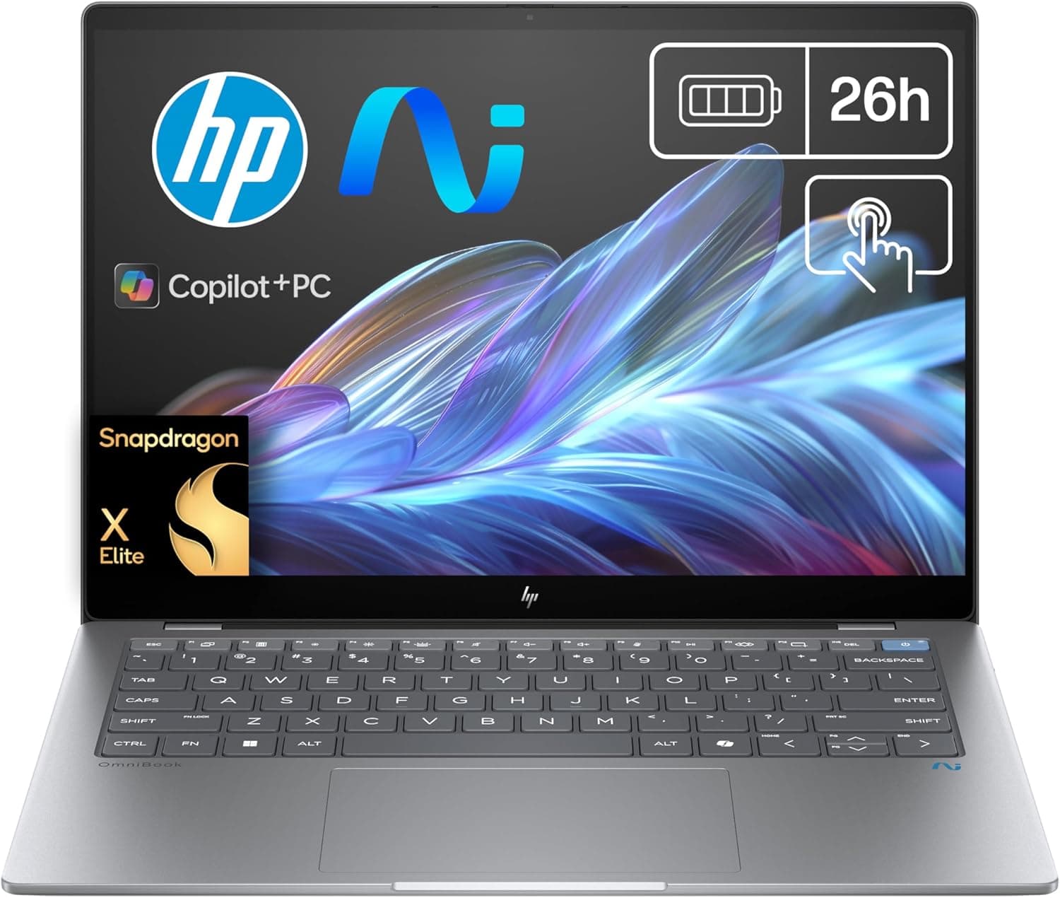HP OmniBook X AI 14-fe0001ns Computador portátil IA de 14" 2,2 k multitoque (QC Snapdragon X1E-78-100, 32 GB RAM, 1TB SSD, Snapdragon X Elite, Windows 11), cinzento, teclado QWERTY espanhol