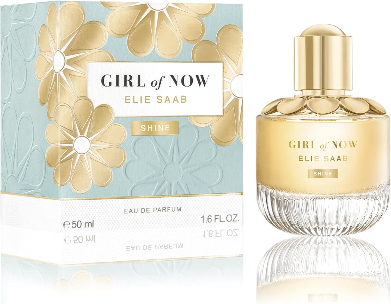 Elie Saab Girl of Now Shine 50 ml Eau de Parfum de mulher, fragrância Gourmand empoeirada, notas de abacaxi, flor de Ormond, baunilha e pachili garrafa de vidro transparente
