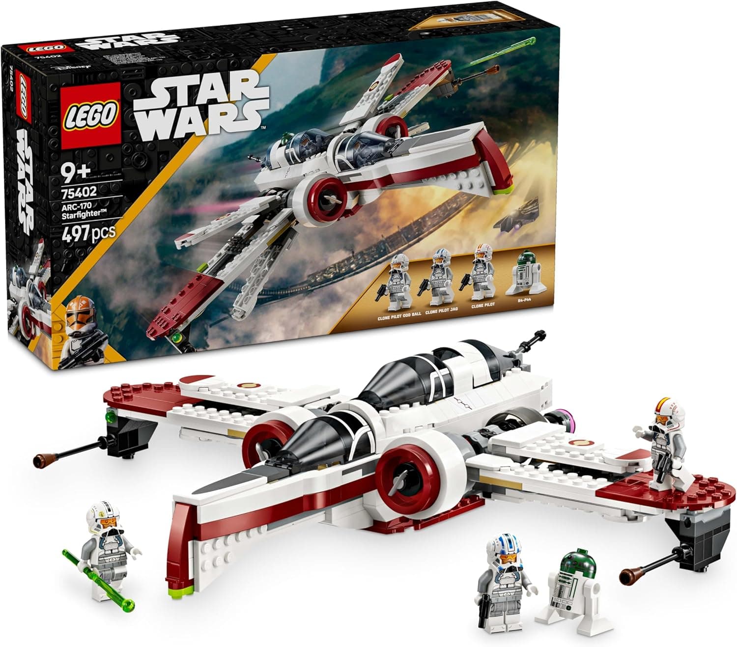 LEGO Star Wars 75402 Caça estelar ARC-170 de brinquedo com 4 minifiguras Inc. Pilotos Clon e Droide R4-P44, presente de aniversário para meninos e meninas de 9 anos ou mais e fãs da vingança dos Sith