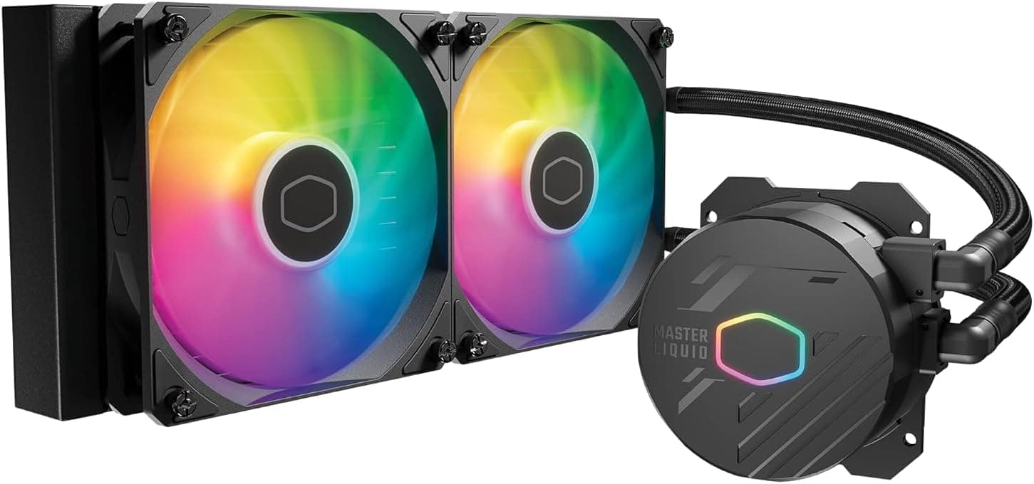 Cooler Master MasterLiquid 240L Core ARGB Refrigeração líquida para CPU, bomba de câmara dupla geração S, radiador e ventiladores, 120 mm, ARGB, Brackets LGA 1700 e AM5, preto