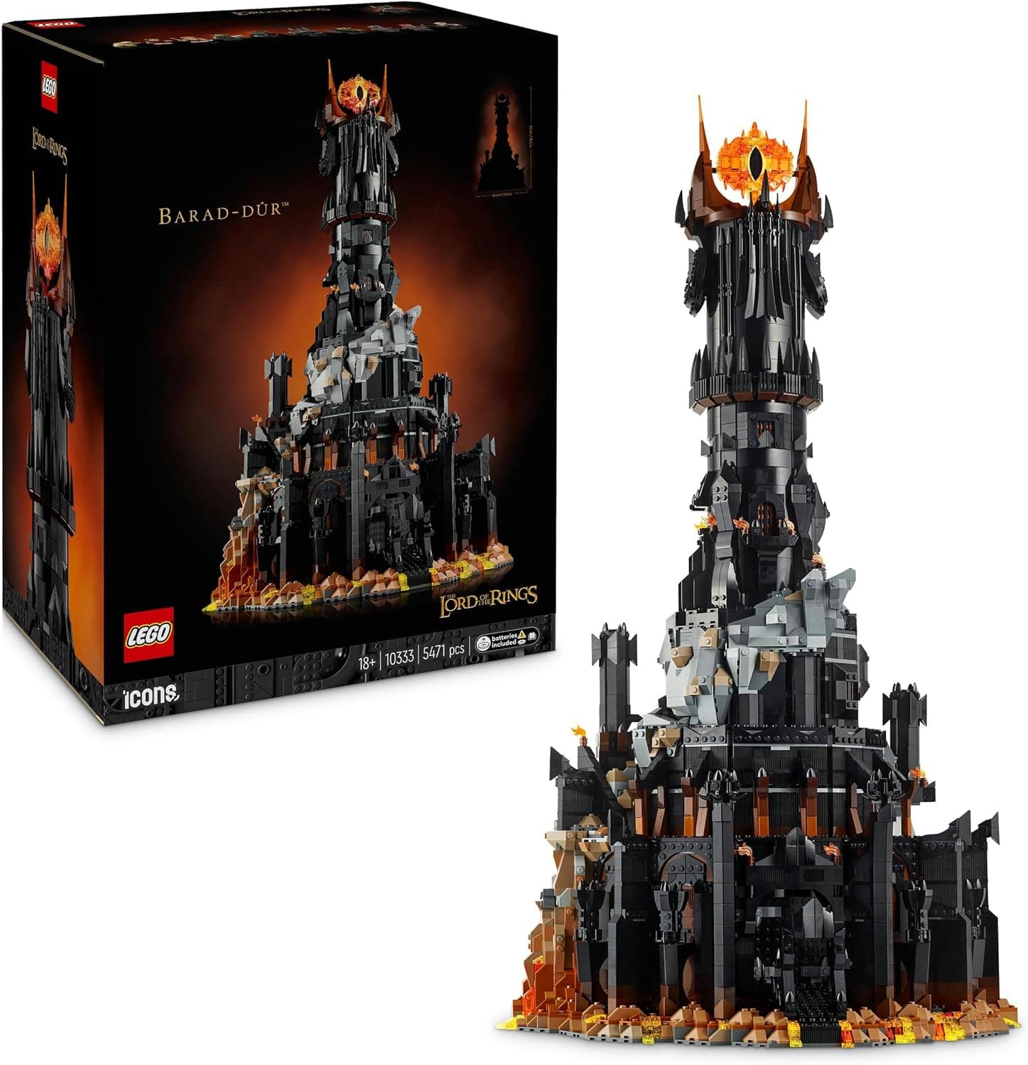 LEGO Ícons O Senhor dos Anéis: Barad-dùr - Presente do Dia do Pai - Maquete para Adultos - Fortaleza de ESDLA - Minifiguras de personagens Inc. Sauron, Gothmog, Orcs, Frodo, Sam e Gollum 10333