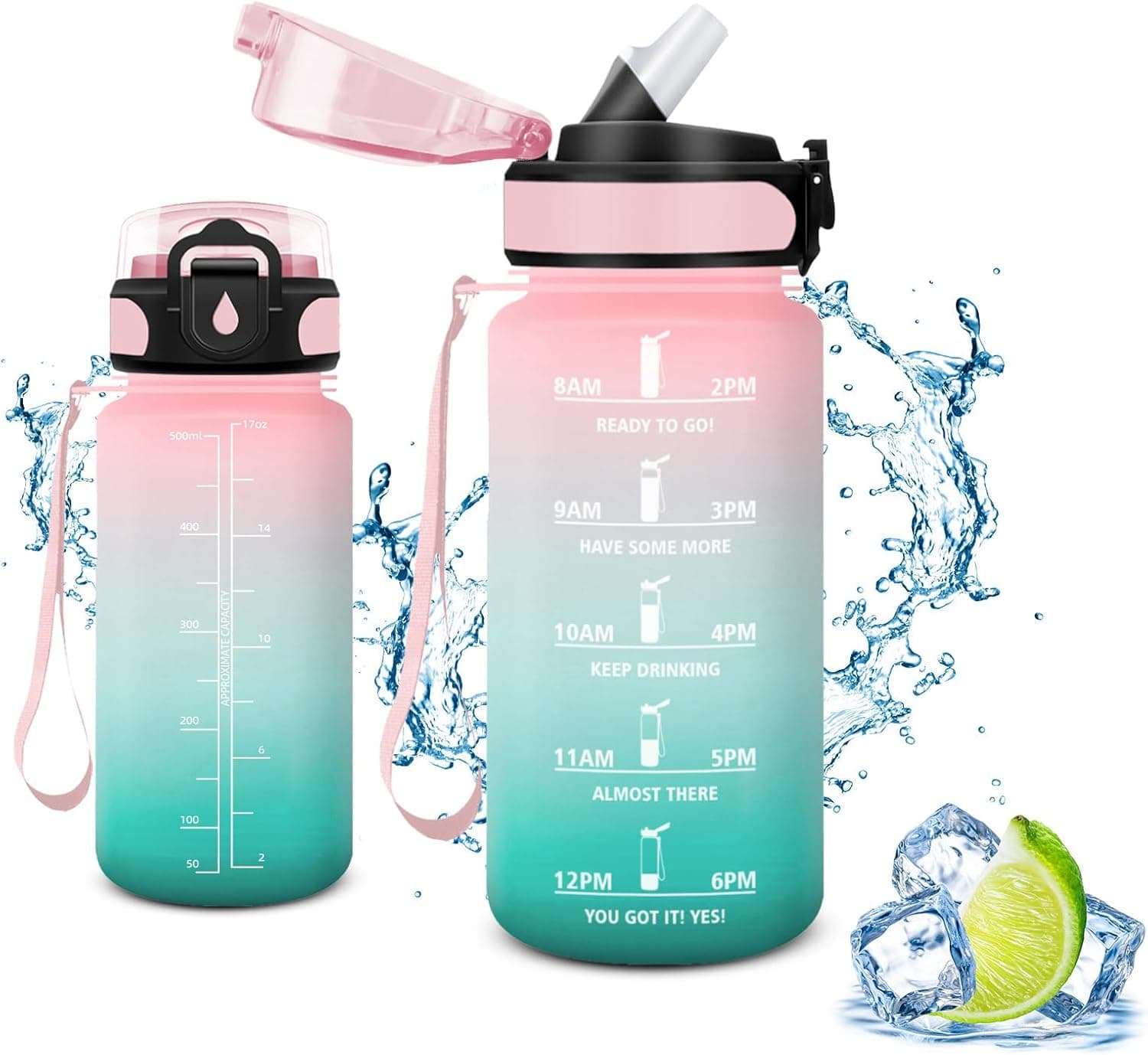 Vikaster Garrafa de água, garrafas de água para crianças sem BPA, garrafa de 0,5 l, à prova de fugas, fácil de abrir, garrafa reutilizável, ginásio, corrida, crianças, bicicleta