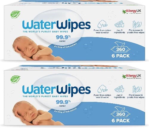 WaterWipes Original Baby Wipes, 360 unidades (pacote de 6), 99,9% à base de água, sem perfume, para peles sensíveis x2