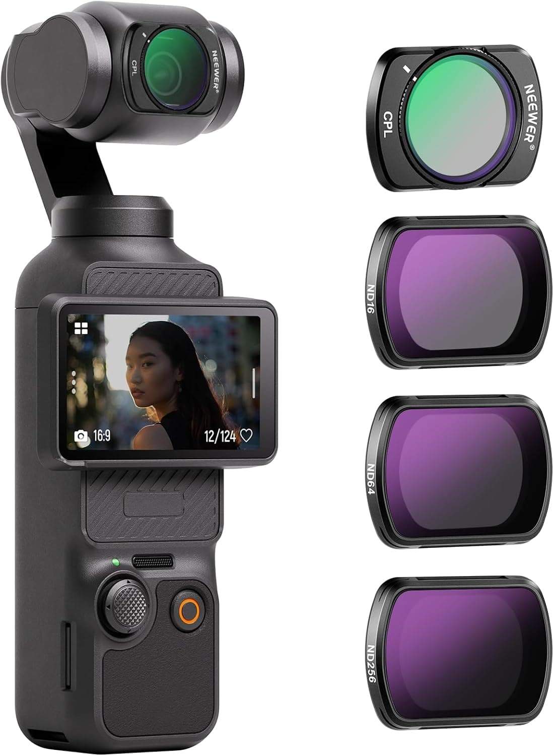NEEWER Kit de filtro magnético ND e CPL compatível com dji OSMO Pocket 3, 4 Pack filtro polarizador e densidade neutra ND16 ND64 ND256 acessórios vidro ótico HD multicamada/moldura alumínio ultra fina