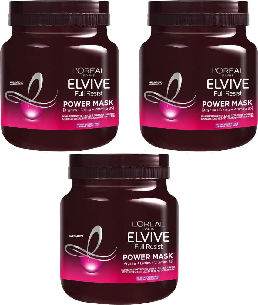 L'Oréal Paris Elvive Full Resist máscara fortificante multiusos Power Mask, para cabelos frágeis, 680 ml x 3
