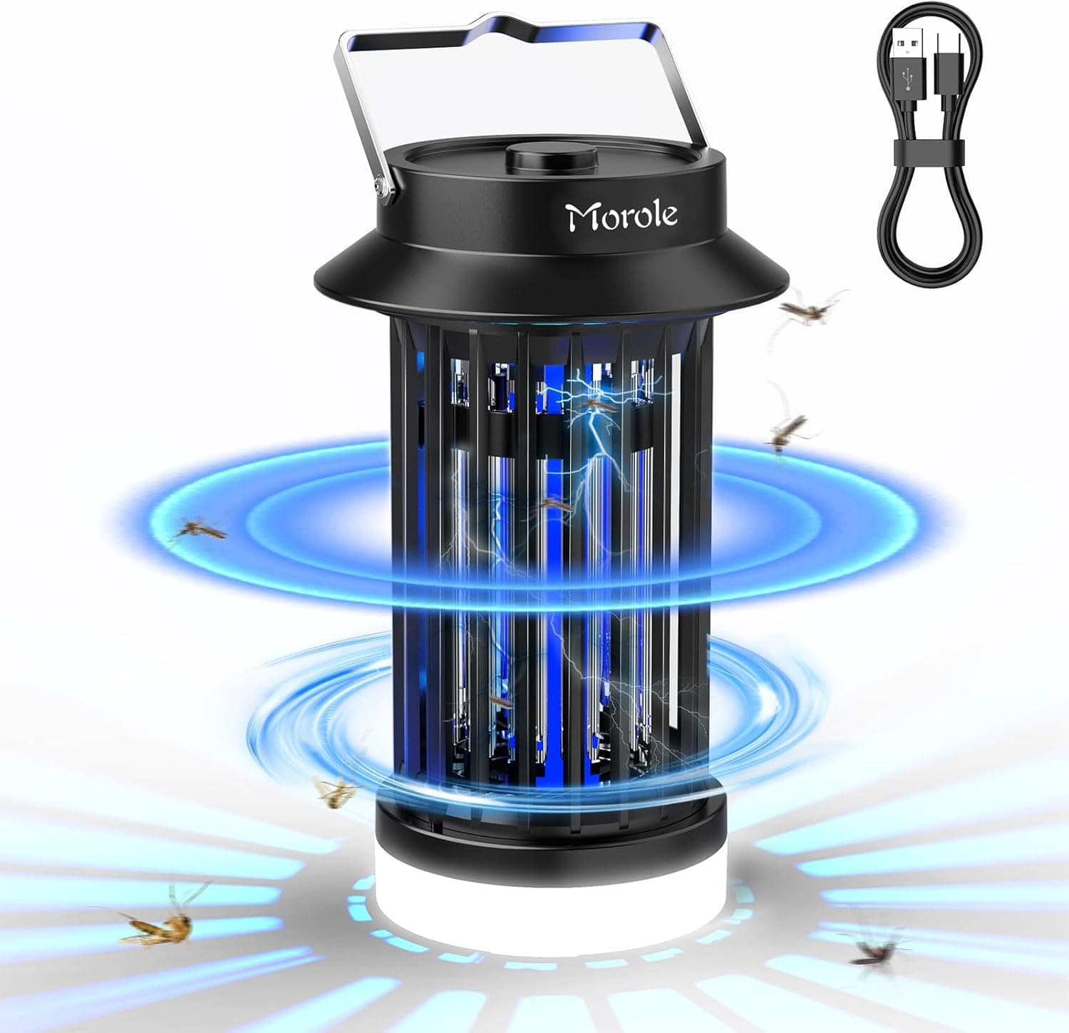 Morole Lampara Antimosquitos 4200V | Mata mosquitos elétrico recarregável USB com luz UV LED para casa e camping