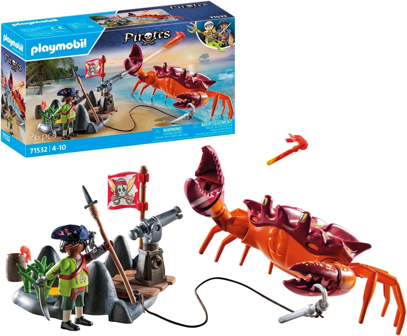 PLAYMOBIL Pirates 71532 Batalha com o caranguejo gigante, épica batalha marinha, incluindo canhão, projéteis de gancho e sabre, brinquedos para crianças a partir de 4 anos