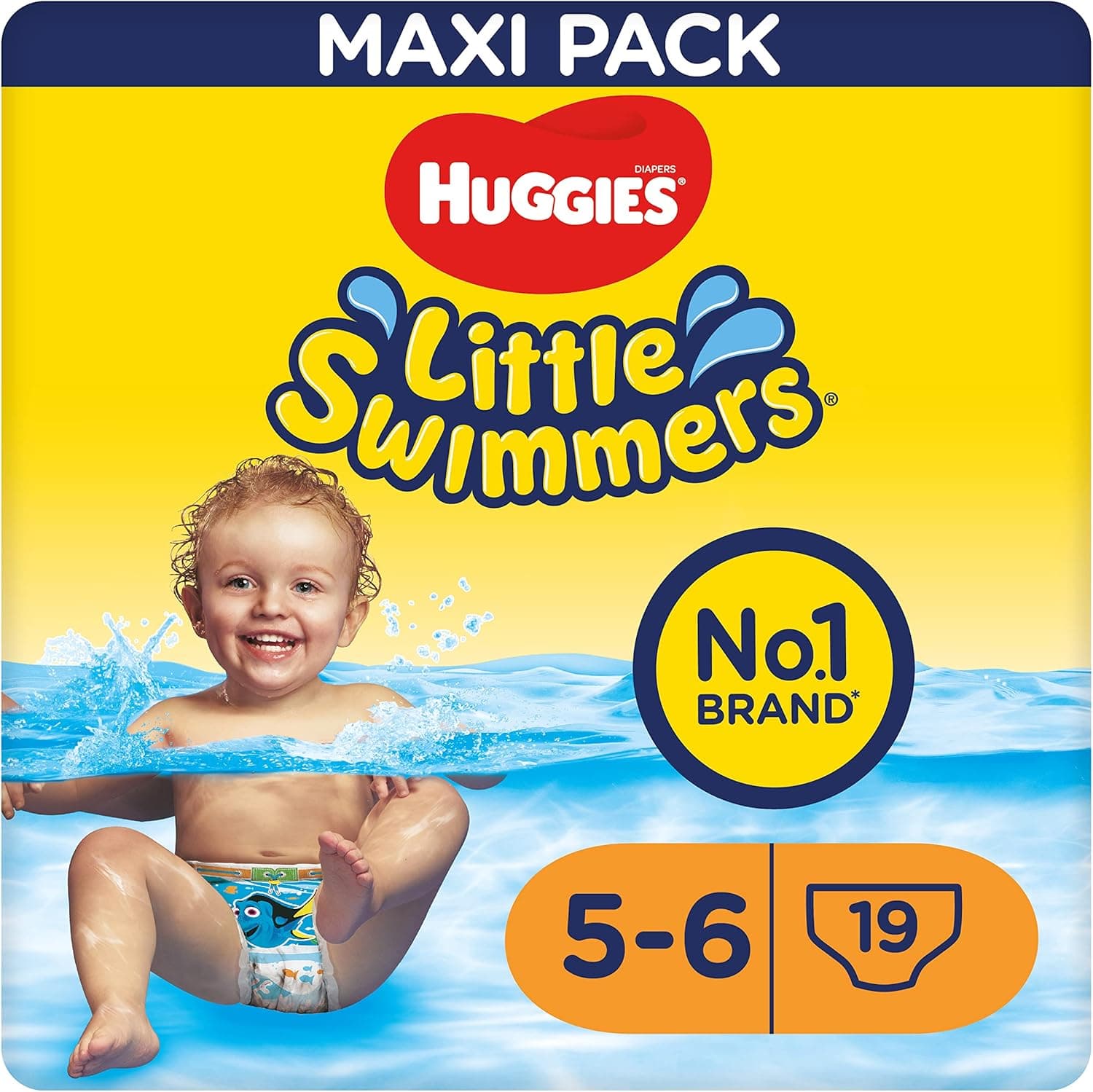 Huggies Little Swimmers | Fraldas descartáveis de natação tamanho 5-6 com barreiras anti-fugas para crianças, 19 unidades