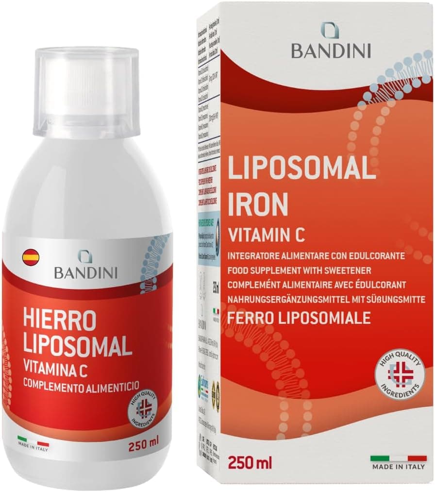 Bandini® Ferro lipossomal líquido - ferro vitamina C, alta dose e absorção, alta biodisponibilidade, combate a nemia - sem OMG, embalagem de 250 ml - inclui medidor - complemento alimentar líquido