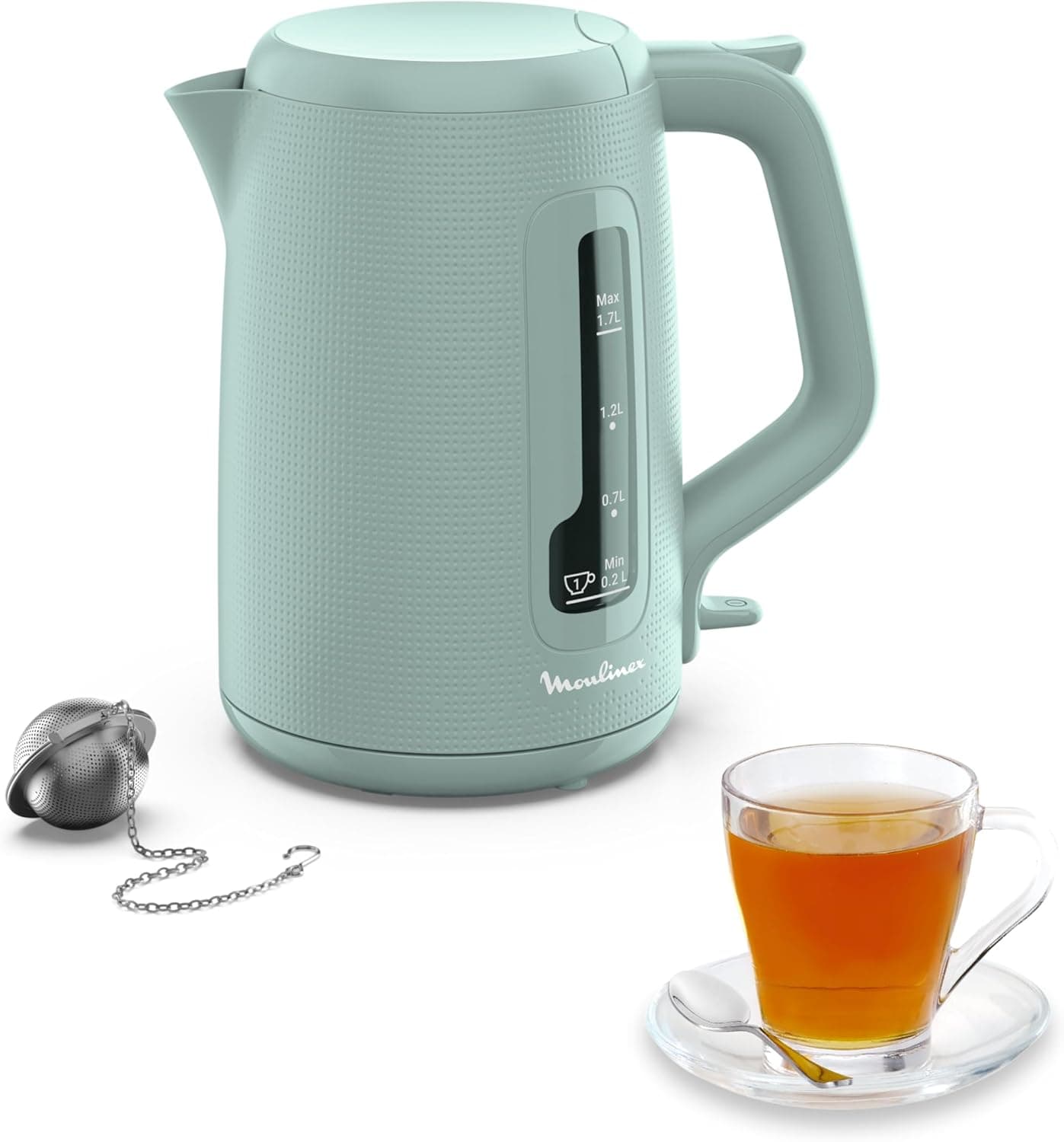 Moulinex Morning Plus 1,7 L Chaleira elétrica e sem fios, 2400 W, grande capacidade, medidor de água, filtro anticalcário, base giratória, inclui infusão, chá e infusões, BY2M13