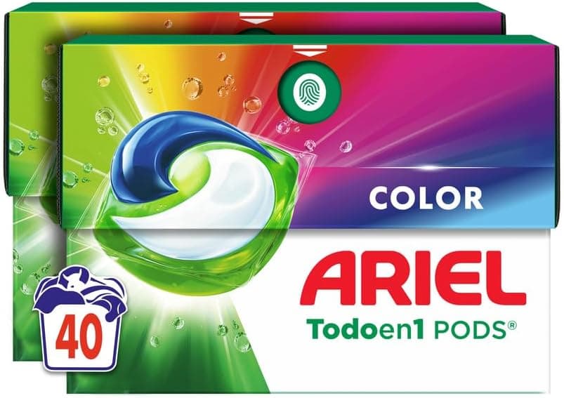 ARIEL PODS Tudo em 1 detergente máquina de lavar líquido 40 cápsulas/comprimidos, sabão extra cuidado da cor, mais cor e brilho, limpeza profunda