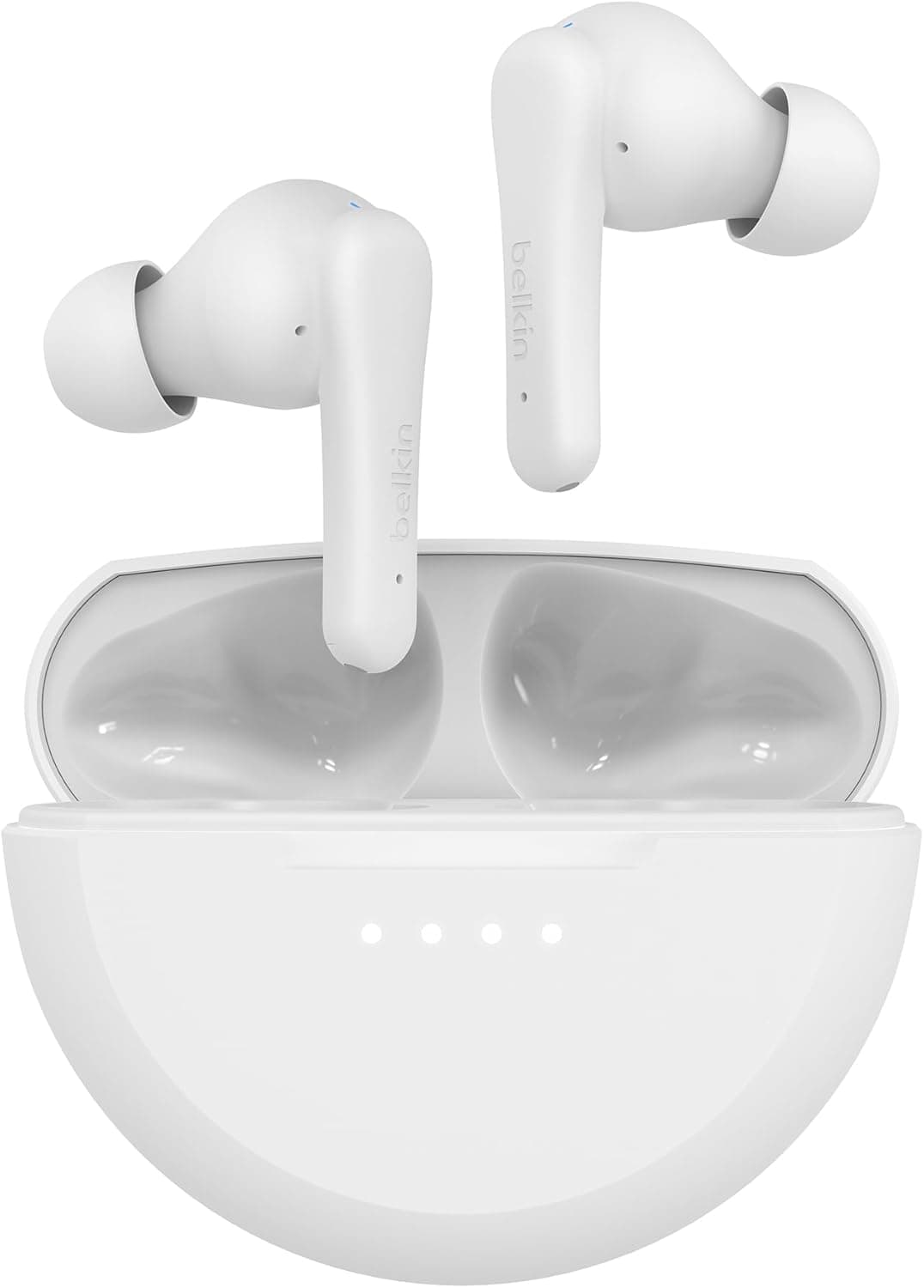 Belkin SoundForm Rhythm auriculares inalámbricos True Wireless con micrófono, carga rápida USB-C, 28 horas de autonomía, resistencia IPX5 al agua y el sudor, Bluetooth, iPhone, Galaxy y otros, blancos