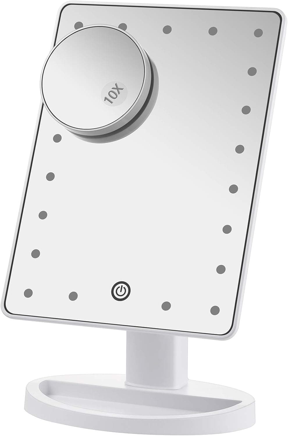 Nestling Espelho de maquilhagem com luz 16 LED, espelho de aumento 1X/10X, espelho de toucador com ecrã tátil, espelho de maquilhagem rotação de 180° fonte de alimentação dupla - presentes originais