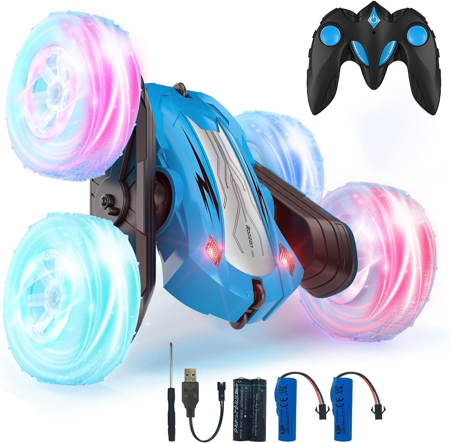 Automóvel com remoção, carro crobátrico camiões 360 graus de rotação, brinquedo menino presente 3 4 5 6 7 8 9 12 anos menina 2,4 Ghz crianças carro remoto com luzes inclui bateria recarregável Azul