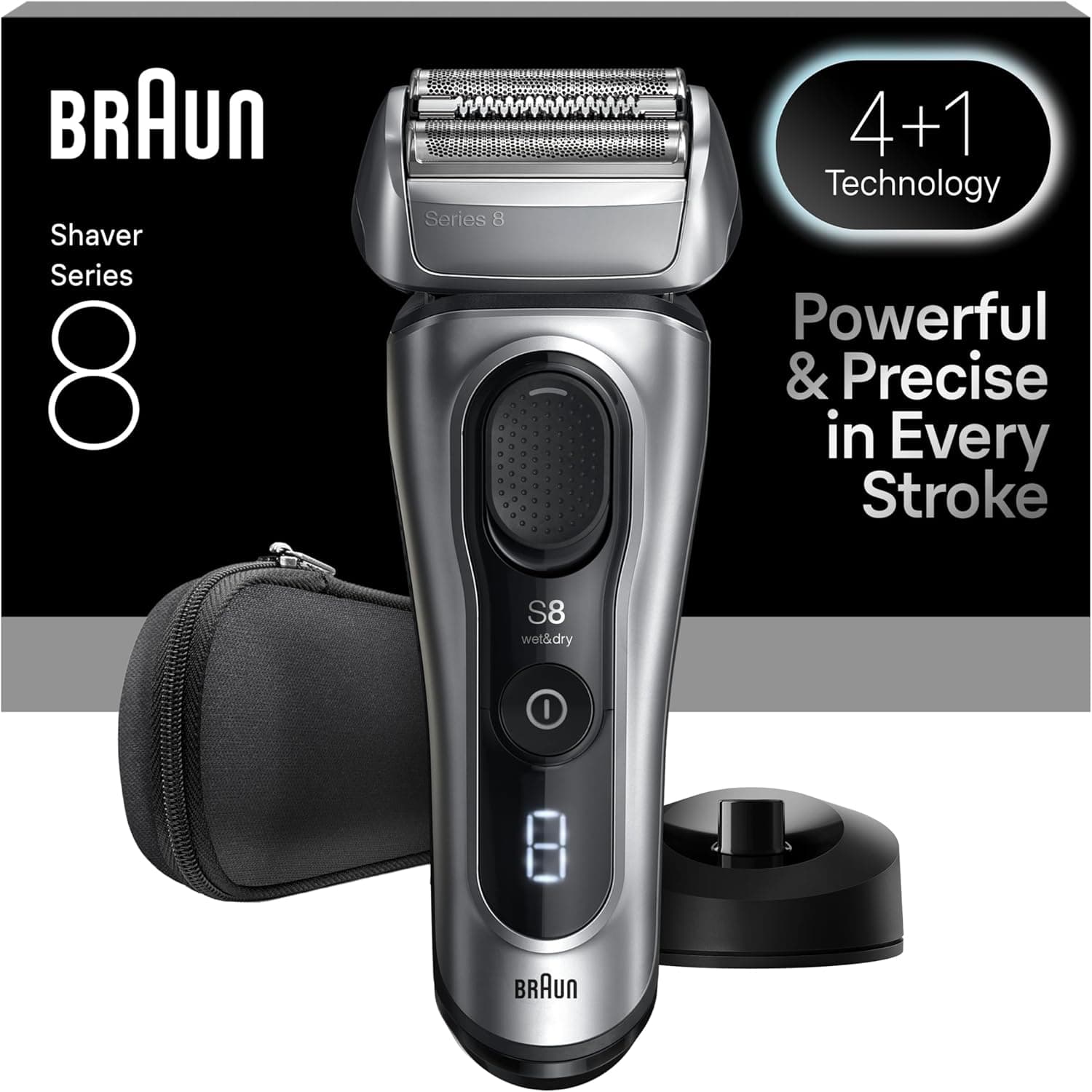 Braun Series 8 8617S | Máquina de barbear elétrica para homem uso a seco e húmido com base de carregamento e estojo de viagem