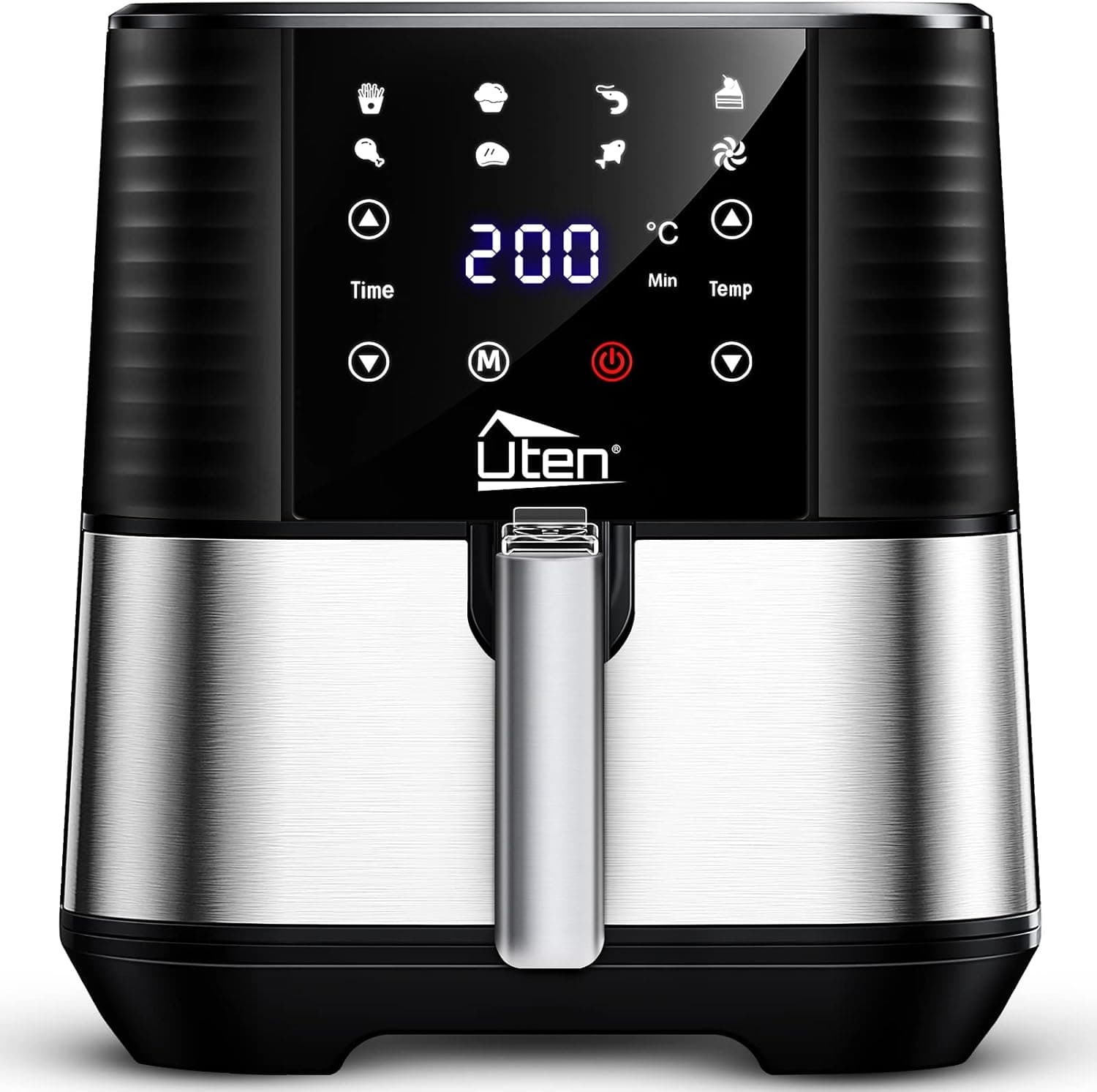 Fritadeira de ar de 5,5 l, Uten fritadeiras de ar sem óleo para uso doméstico, ecrã LED com ecrã digital, temporizador e controlo de temperatura ajustável para uma saúde com baixo teor de gordura