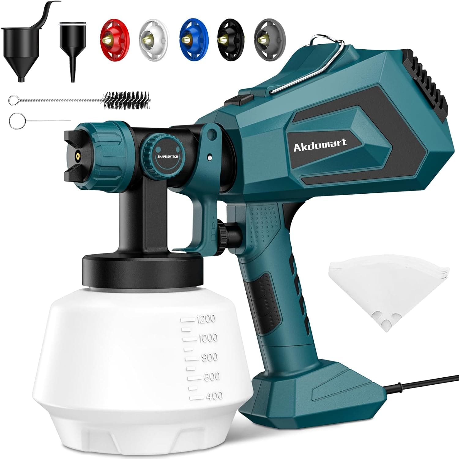 Akdomart AK17 Pistola de pintura, 700 W HVLP pistola de pintura elétrica, pistolas para pinturas de fluxo ajustável de 1200 ml para cercas, paredes, tetos