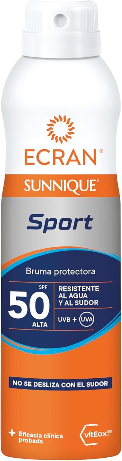 Ecran Sunnique Sport | Protetor solar em spray SPF 50 altamente resistente à água, 250 ml