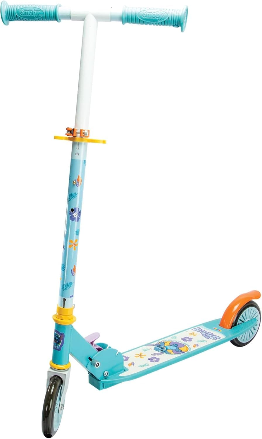 Smoby Stitch dobrável de 2 rodas, com estrutura de metal, apoio para os pés antiderrapantes, travão traseiro, pisca ajustável, suporta 50 kg, crianças +5 anos (7600750379)