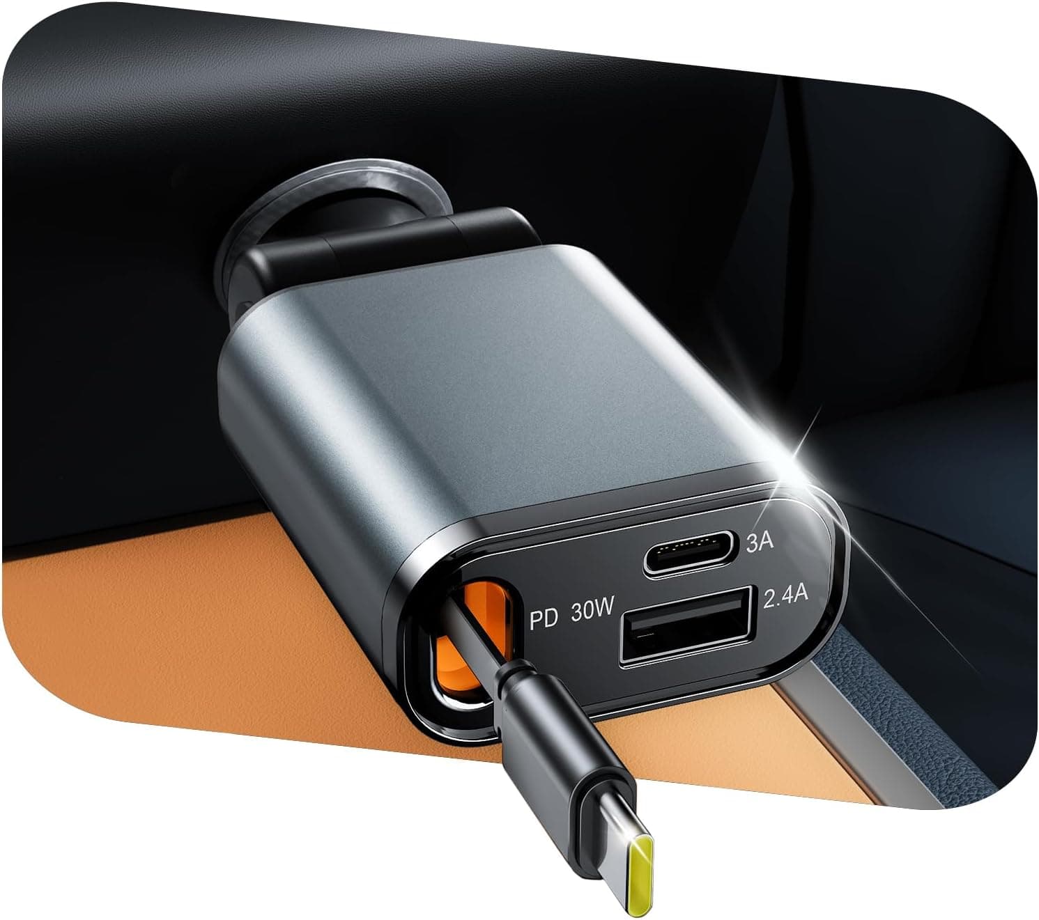 Retrátil carregador de carro carregamento rápido 3 em 1 adaptador 2 cabos retrátil carregamento rápido USB C de 57 W adaptador carro com ecrã de tensão compatível com iPhone 16/Samsung para carro 12 V