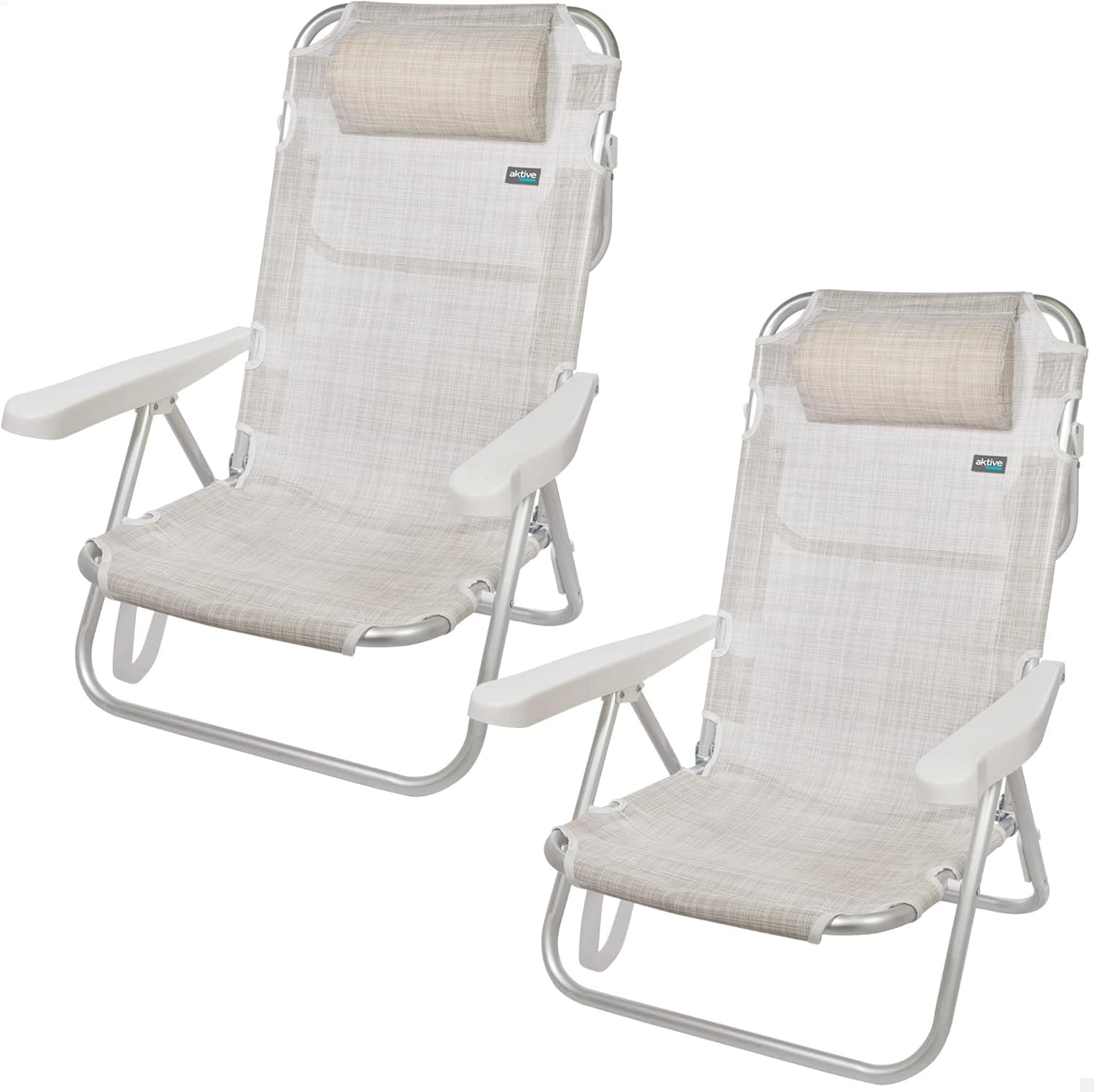 Aktive 62254 - Pacote de 2 cadeiras dobráveis multiposições para praia, jardim, terraço ou campismo, 5 posições diferentes, altura 21 cm, medidas 48 x 45,5 x 84 cm, reforçadas