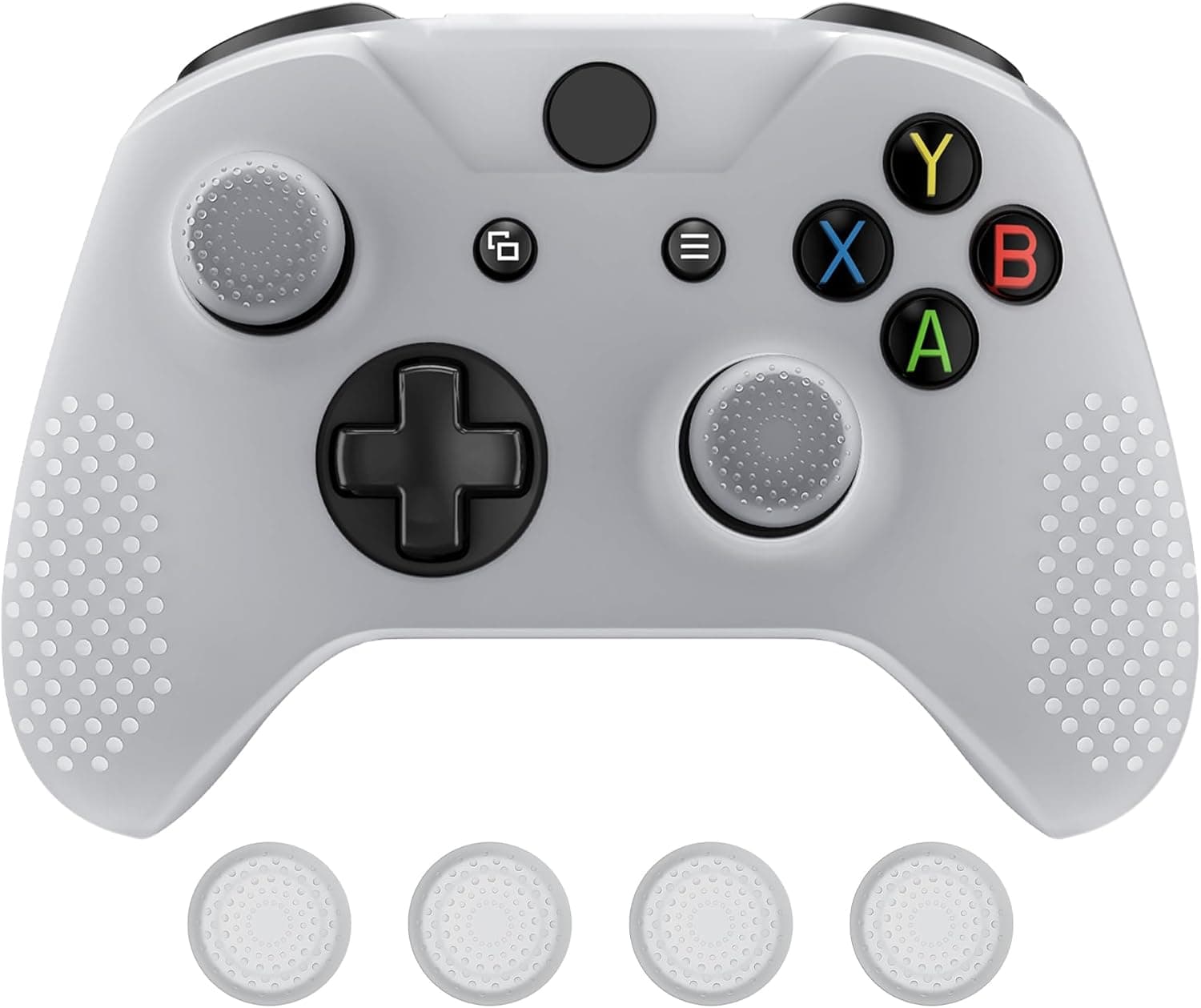 eXtremeRate Capa de silicone para Xbox One S/X Control acessórios capa macia protetora antiderrapante capa com 2 tampas de Joysticks para Xbox One S/X (branco)