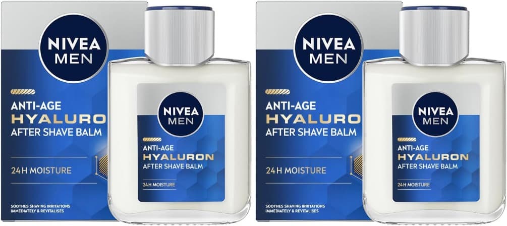 NIVEA MEN Hyaluron BSJFS After Shave anti-idade com ácido hialurónico (1 x 100 ml), bálsamo hidratante para acalmar a pele após o barbeado, bálsamo facial refrescante