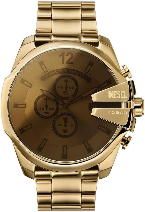 Diesel Relógio para homem mega chief, movimento cronógrafo de quartzo, caixa de aço inoxidável prateada de 59 mm com correia de aço inoxidável, DZ4308