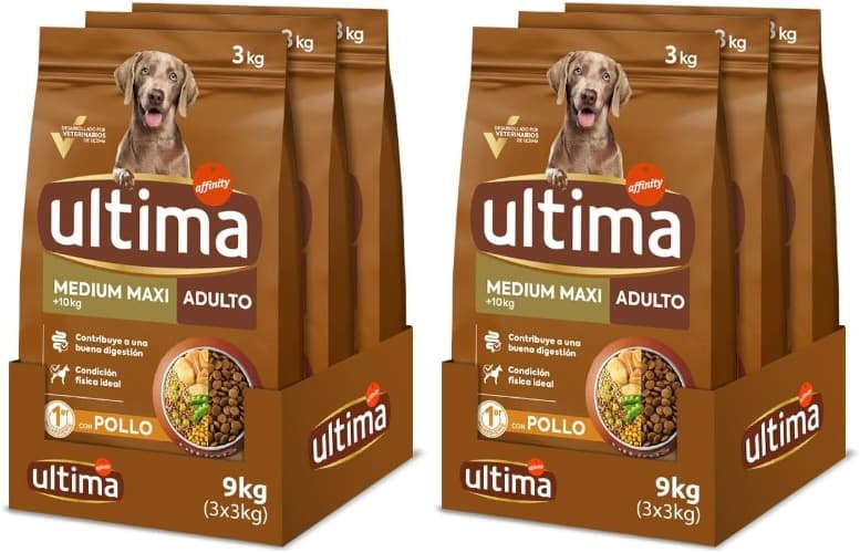 Ultima Medium-Maxi Adult Frango, comida seca para cães, embalagem de 3 x 3 kg, total 9 kg