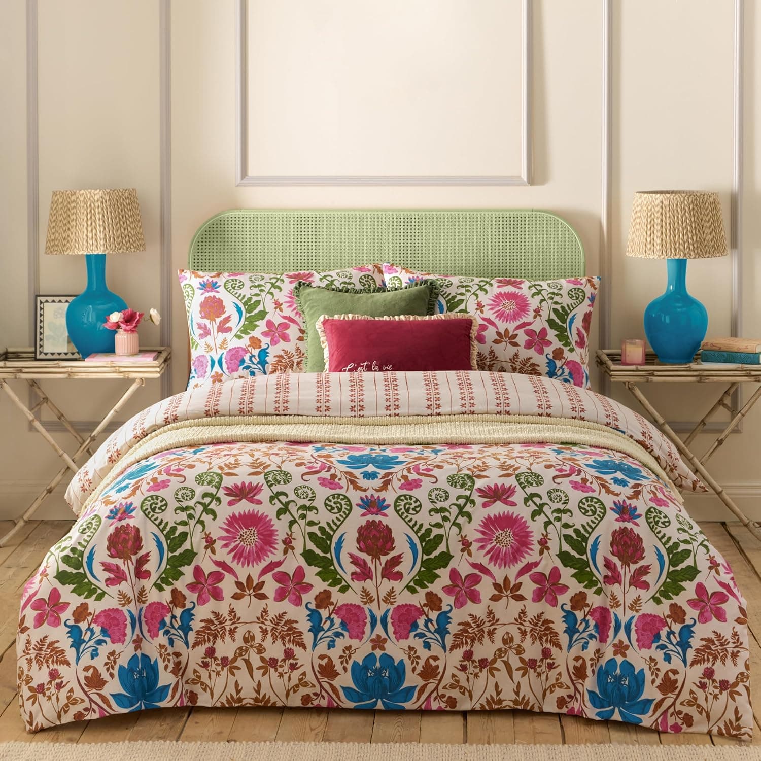 Furn Conjunto de capa nórdica floral exótica Curious Lotus - linho - King