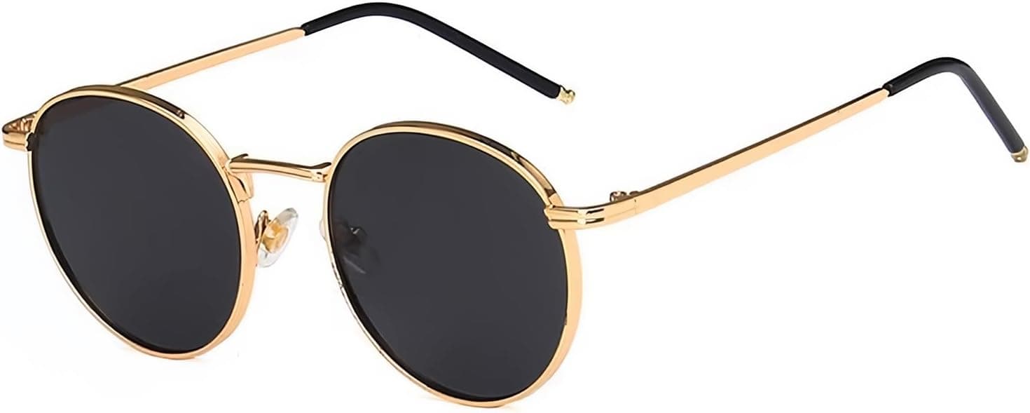 Óculos de sol redondos retro polarizados com armação dourada com lentes cinzentas Uv400 