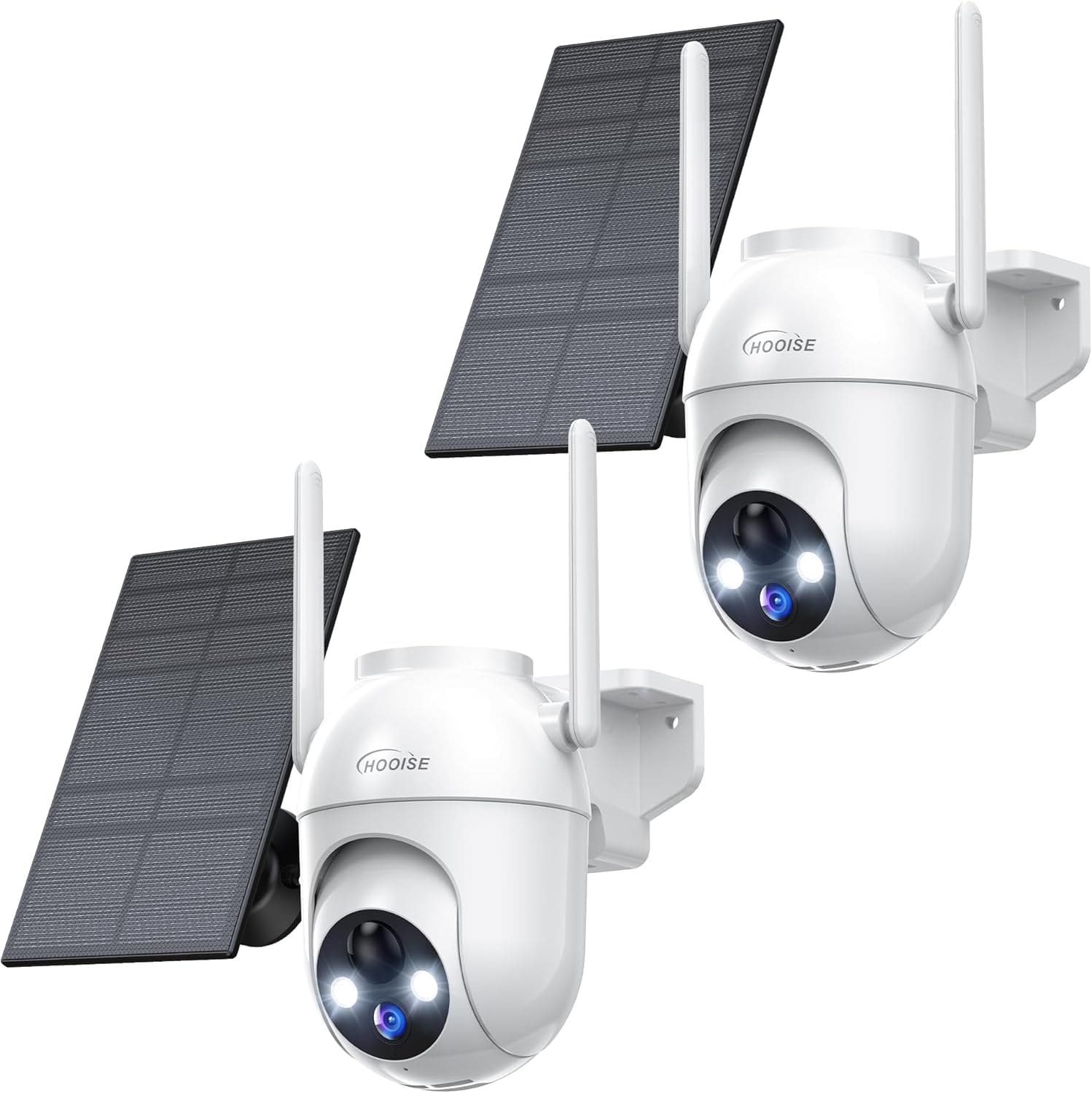 HOOISE Câmara de vigilância WiFi exterior solar, 2 peças, 2 K, câmaras de vigilância sem fios 360 ° câmara de vigilância exterior bateria câmara de segurança exterior com visão noturna cor deteção PIR