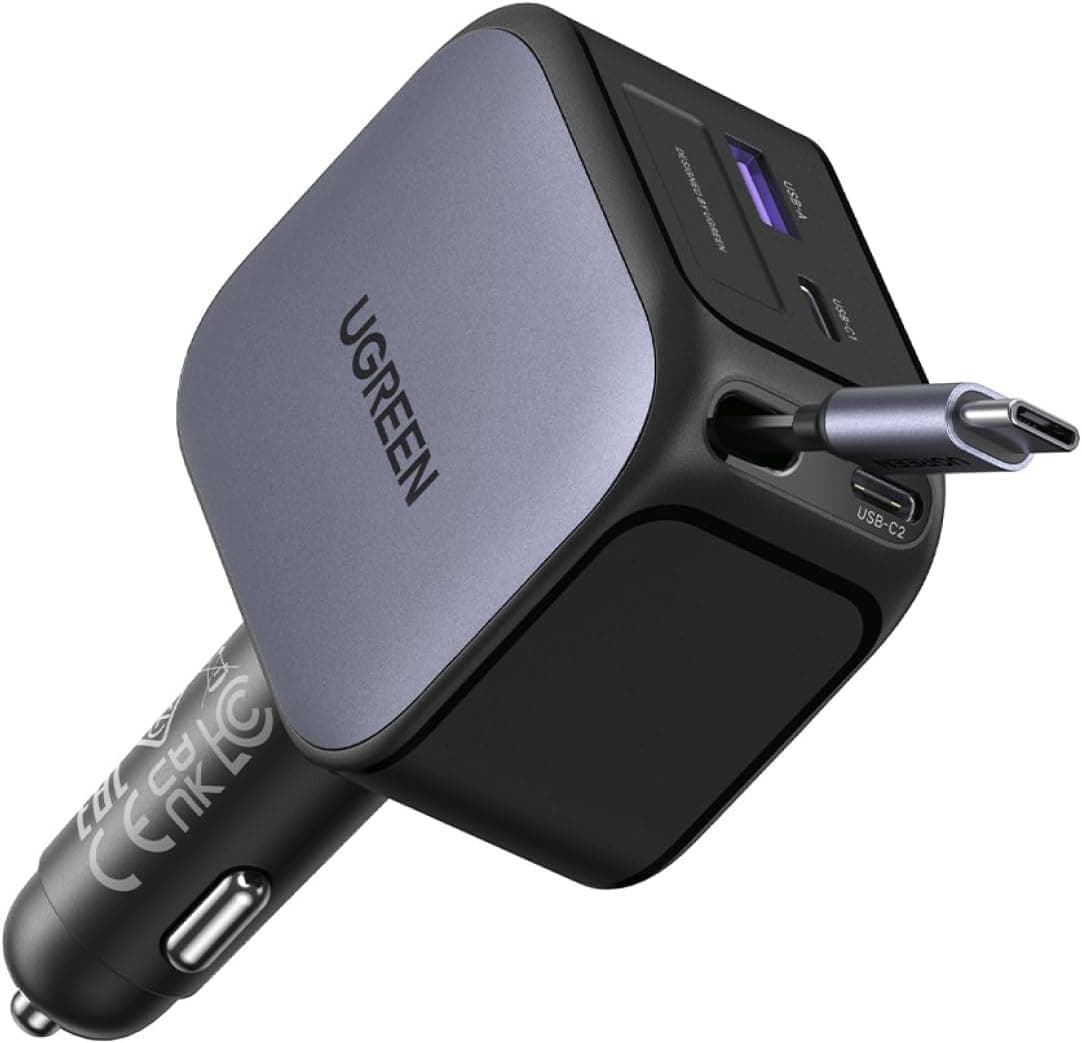 UGREEN 145W | Carregador de isqueiro retrátil com 4 portas USB-C e carga rápida compatível com smartphones e portáteis