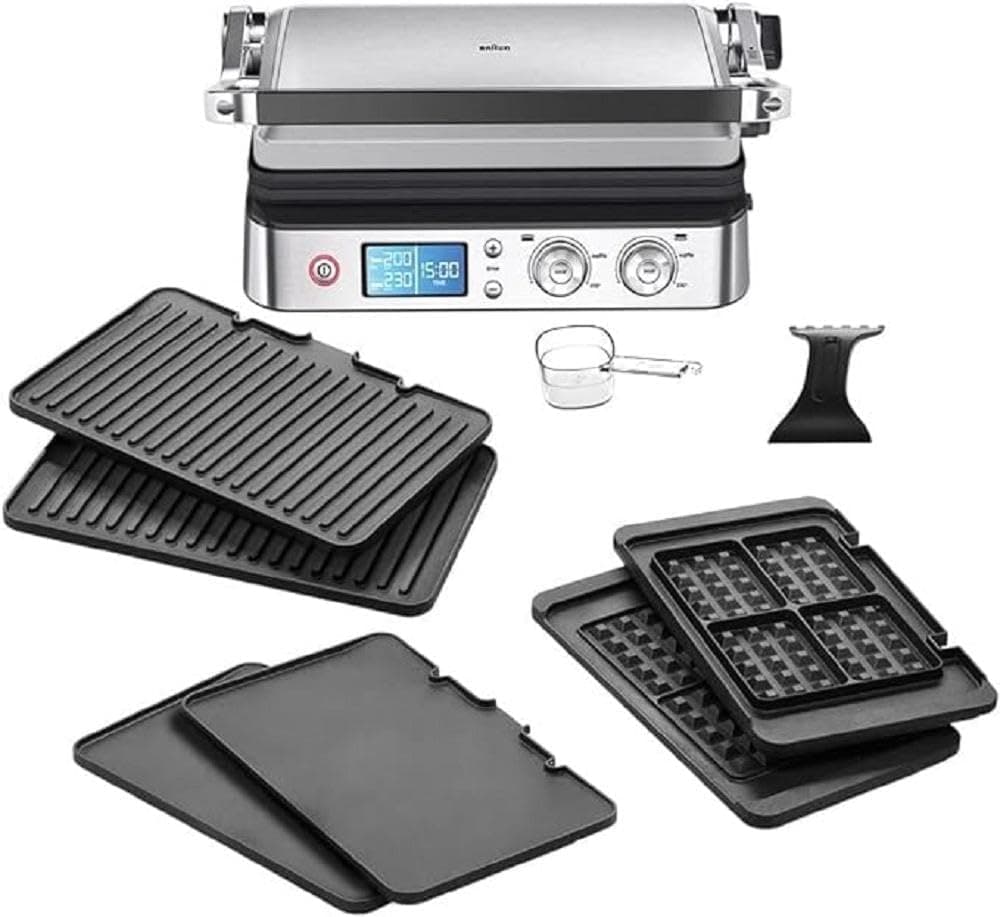 Braun MultiGrill 9 CG9047 - Churrasco de contacto 3 em 1, churrasqueira e forno, grande superfície da grelha (16 hambúrgueres), 2000 W, 250°, máquina de lavar louça (ferro, waffles e grelha), bandeja