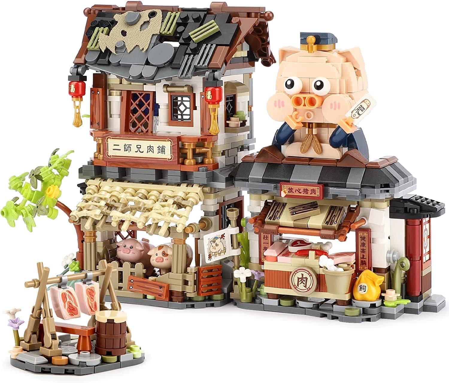 Japão vista rua açougueiro loja mini blocos de construção, MOC Creative STEM brinquedos japoneses amigos meninas modelo, 1105 peças blocos de fixação para casa brinquedo presente