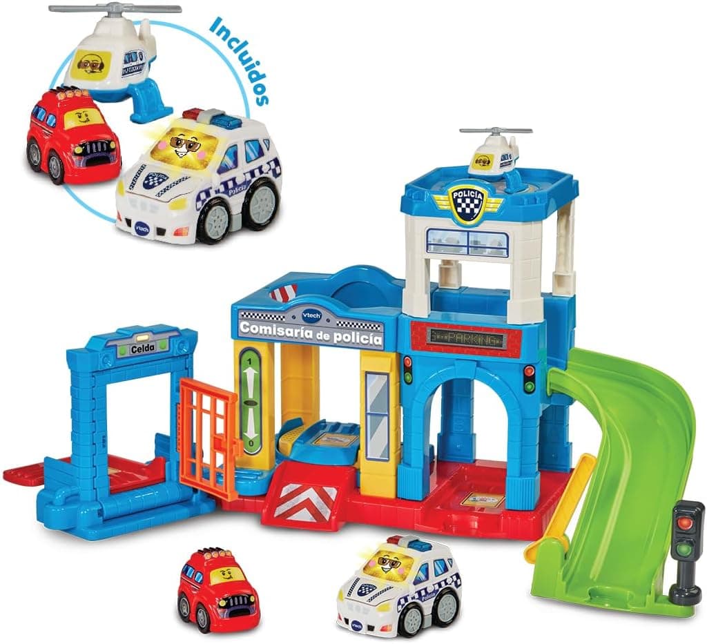 VTech - Delegacia de polícia TutTut Bólidos, pistas e carros de brinquedo para crianças + 1 ano, circuitos para combinar, inclui carro, versão ESP