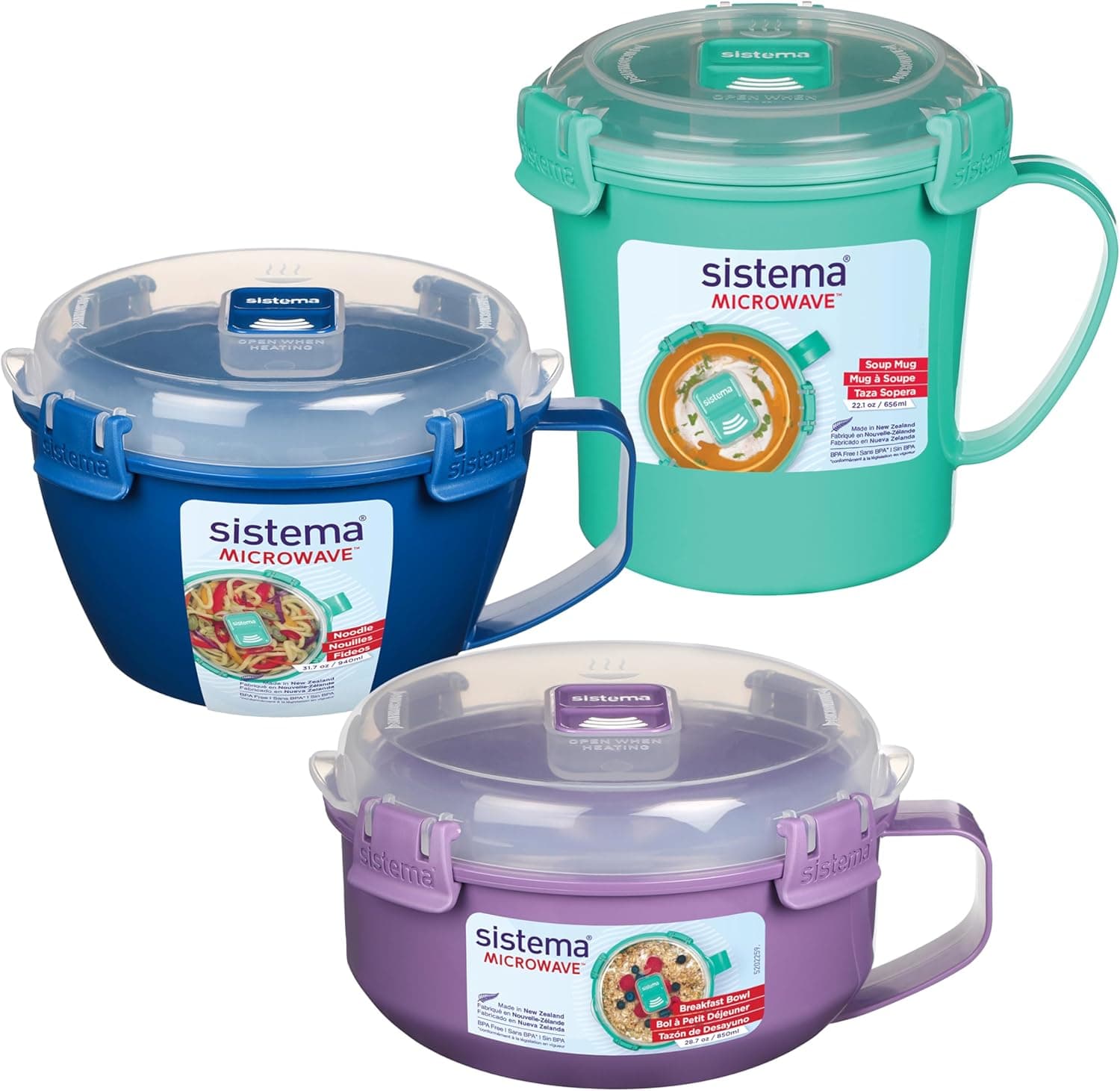 Sistema Tigela de sopa para micro-ondas, tigela para papa e tigela para macarrão com tampa, saídas de vapor sem salpicos, sem BPA, 3 unidades