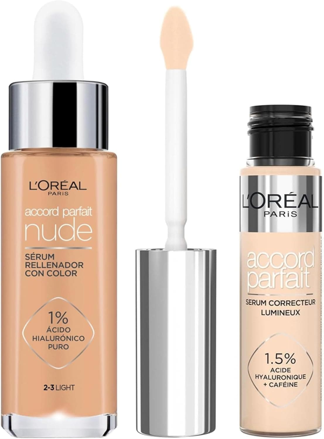 Lote de L'Oréal Paris Accord Parfait Sérum com cor tom 2-3 Light + Sérum corretor iluminador tom 2R