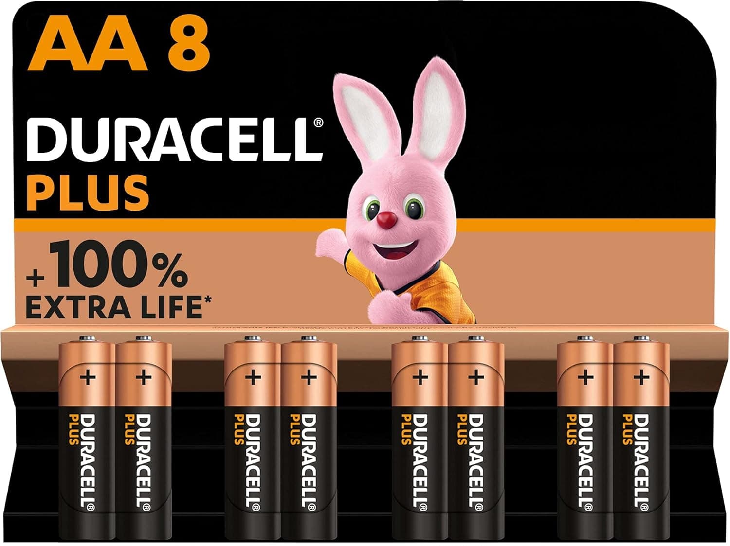Duracell Plus pilhas AA (pacote de 8) - alcalinas de 1,5 V - até 100% de durabilidade extra - fiabilidade para dispositivos do dia a dia - embalagem sem plástico - 10 anos de armazenamento - LR6