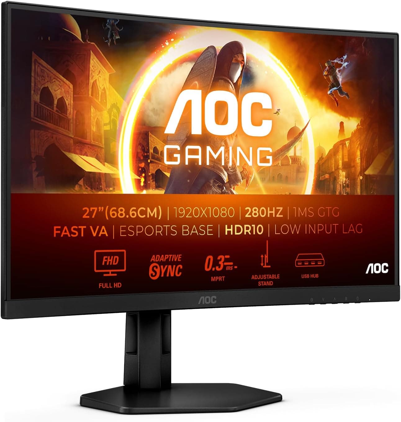 AOC C27G4ZXU Monitor de 27", ajustável, Full HD, VA, 280 Hz, curvo 1500R