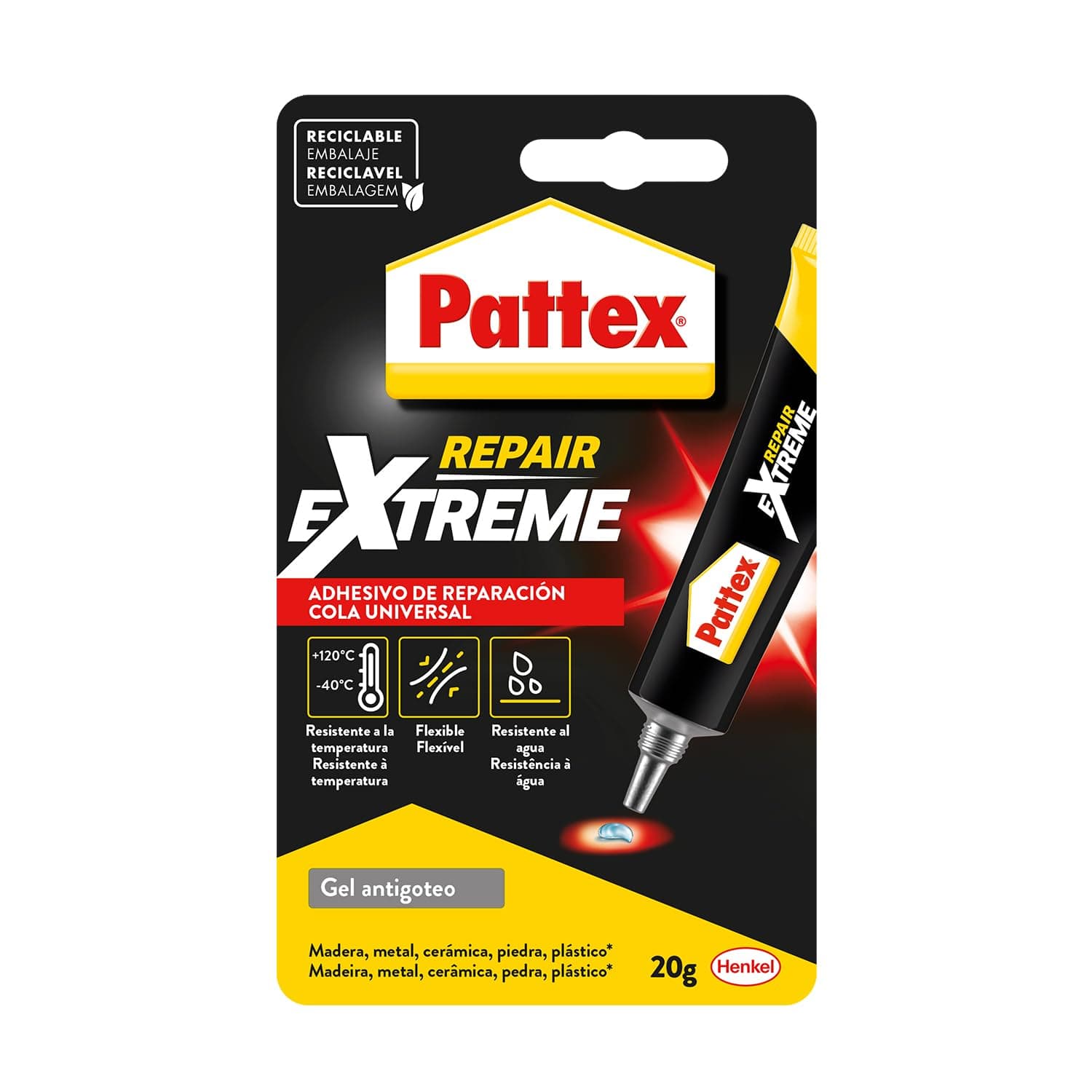 Pattex Repair Extreme | Cola multiusos extraforte resistente a vibrações para interior e exterior 20 g