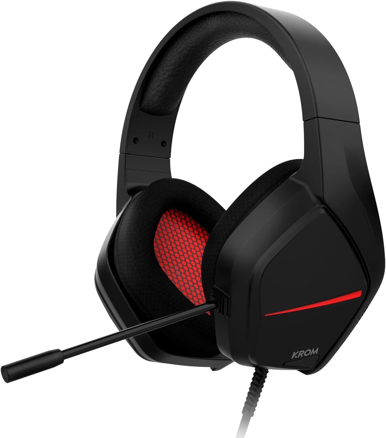 KROM KOPA Move Black Auriculares 50 mm som estéreo, controlo de volume e microfone integrado, faixa de cabeça ajustável e leve, ligação Jack de 3,5 mm, preto