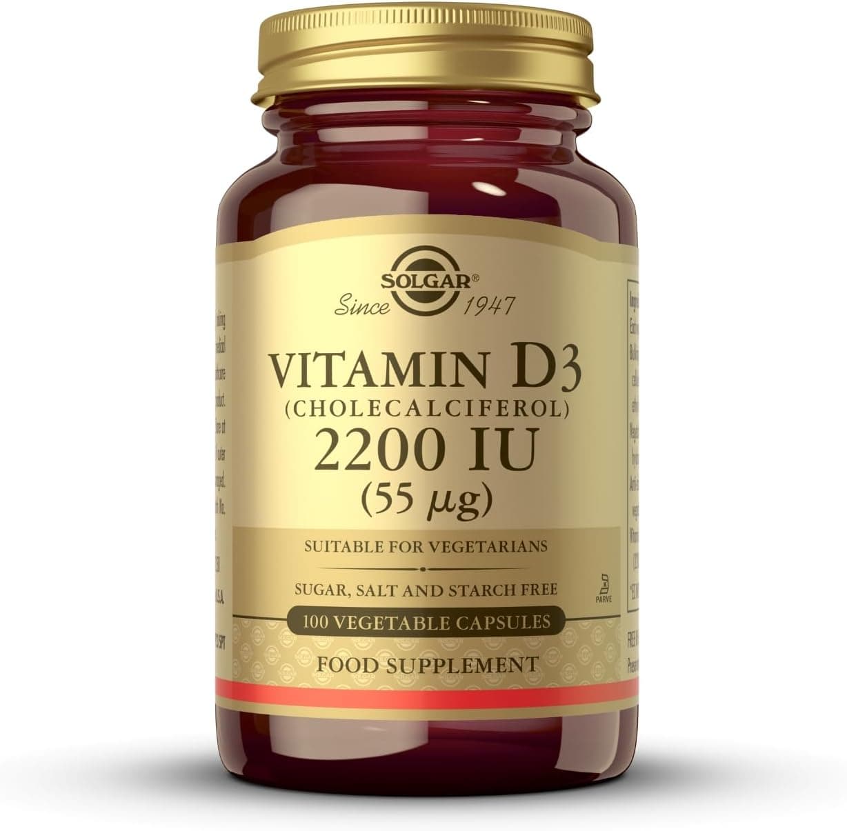 Solgar | Vitamin D3 (CHOLECALCIFEROL) Suplemento alimentar que ajuda ao apoio imunitário, com vitamina D3, para homem e mulher, 100 cápsulas