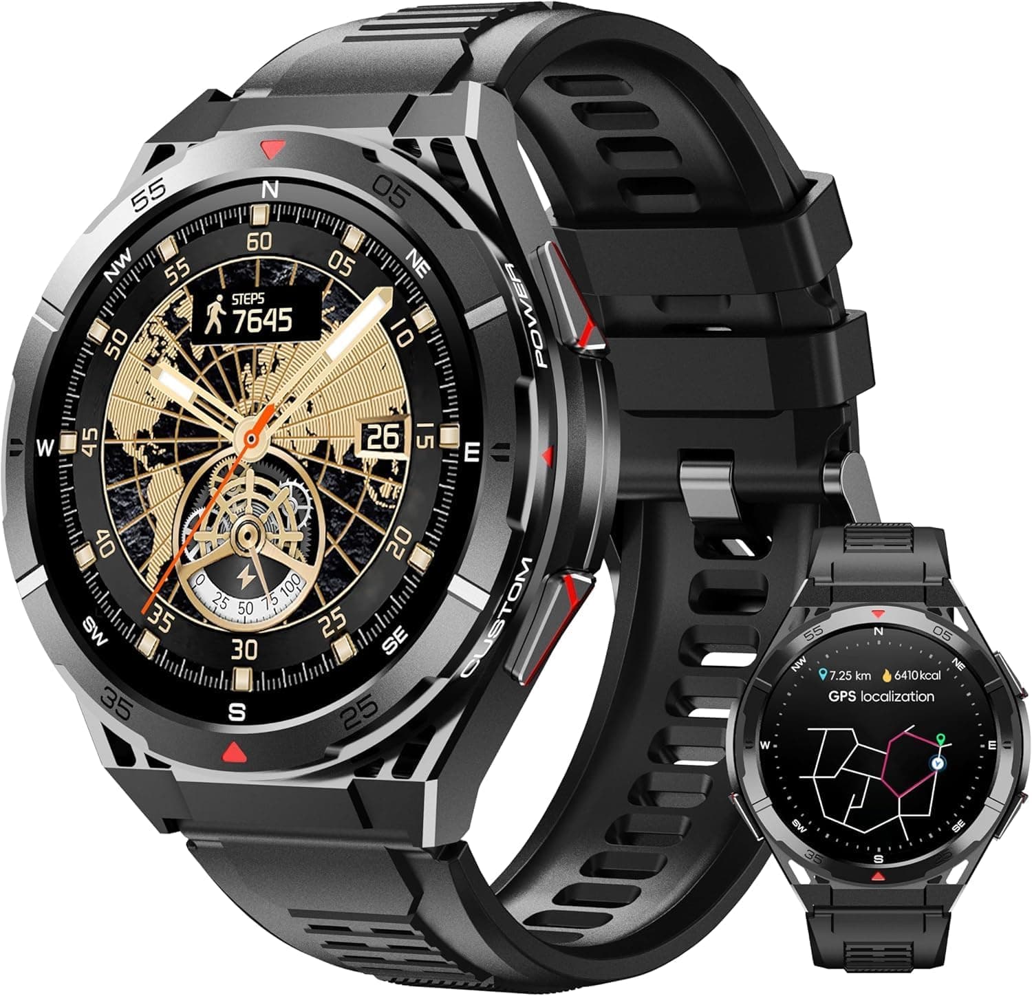 OUKITEL Relógio inteligente homem com GPS, Smartwatch homem AMOLED de 1,43", 150 modos desportivos, 5ATM impermeável, bateria de 14 dias, monitor de saúde 24/7, para Android iOS
