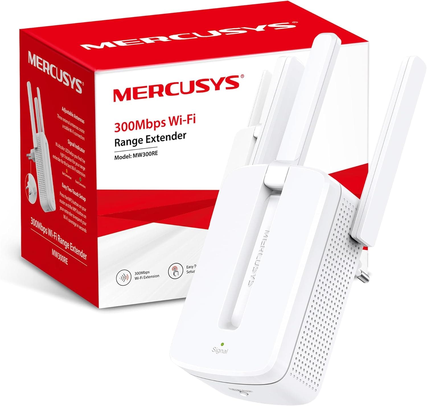 MERCUSYS MW300RE - Repetidor Wi-Fi N300 Mbps, duas potentes antenas externas, amplificador, indicador de sinal inteligente, WPS, MIMO, configuração de aplicação