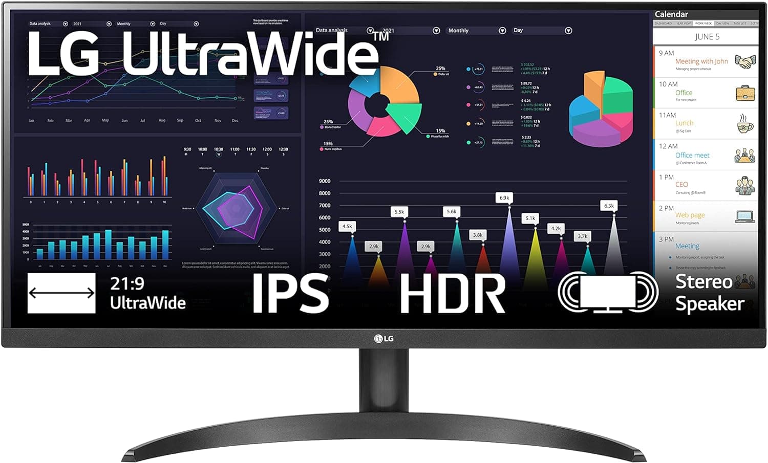 G 29WQ60A-B - Monitor UltraWide ultrapanorâmico de 29", 21:9, painel IPS: 2560x1080, 300cd/m², 1000:1, HDMIx1, DPx1, altifalantes estéreo 7W com tecnologia máxima áudio