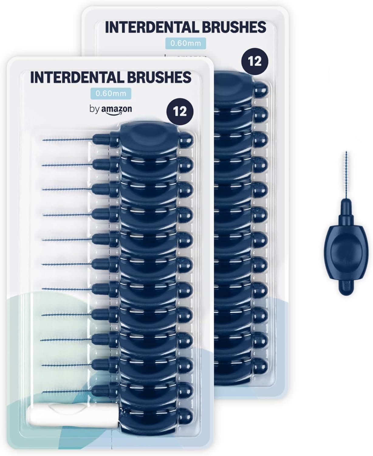 By Amazon Escova interdental de 0,60 mm, 24 unidades, 2 embalagens de 12 unidades, cor azul escuro