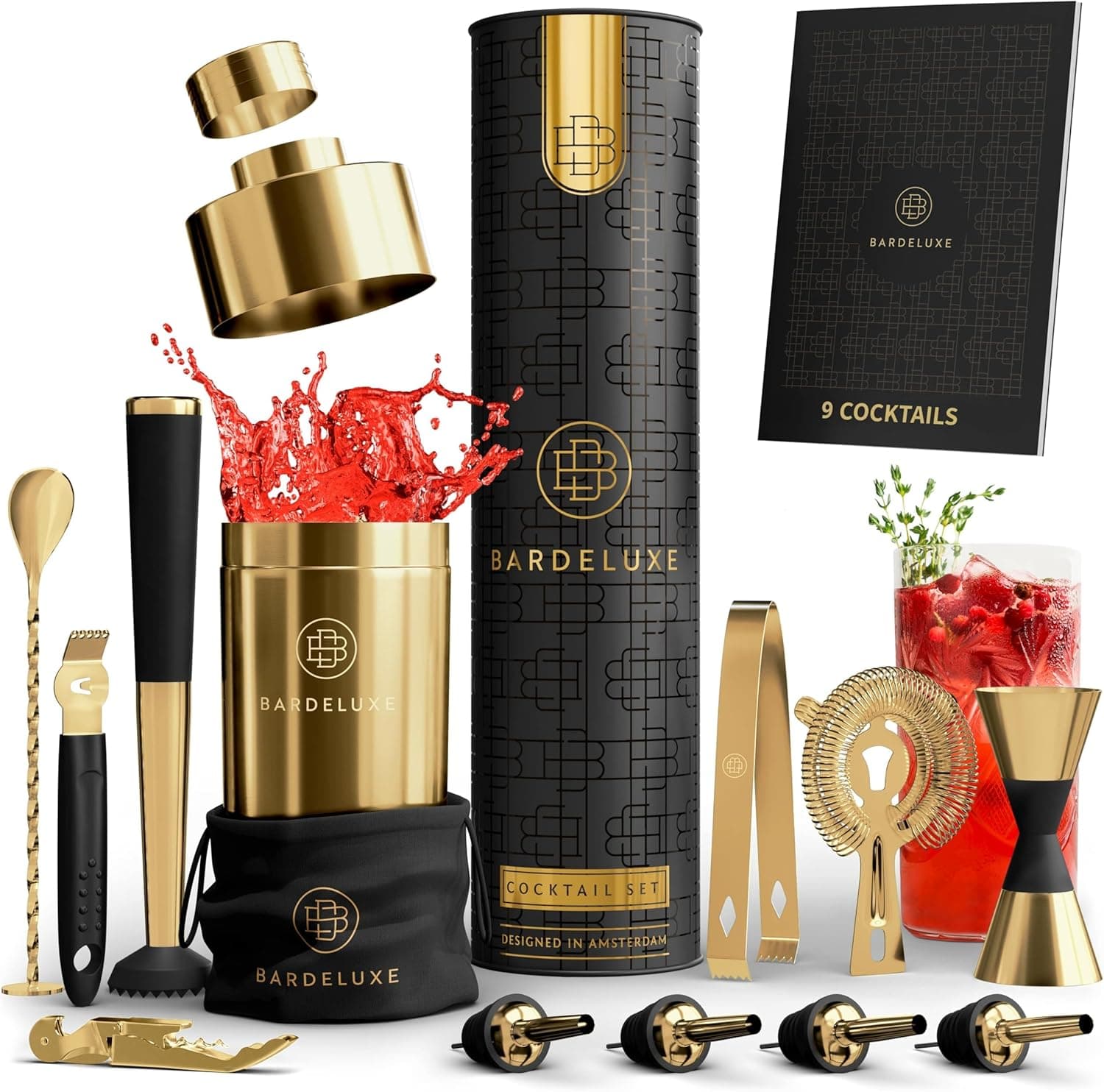 BarDeluxe® Conjunto de utensílios para coquetéis de 12 peças, conjunto de barman, misturador de coquetel, coqueteleira de 750 ml de aço inoxidável