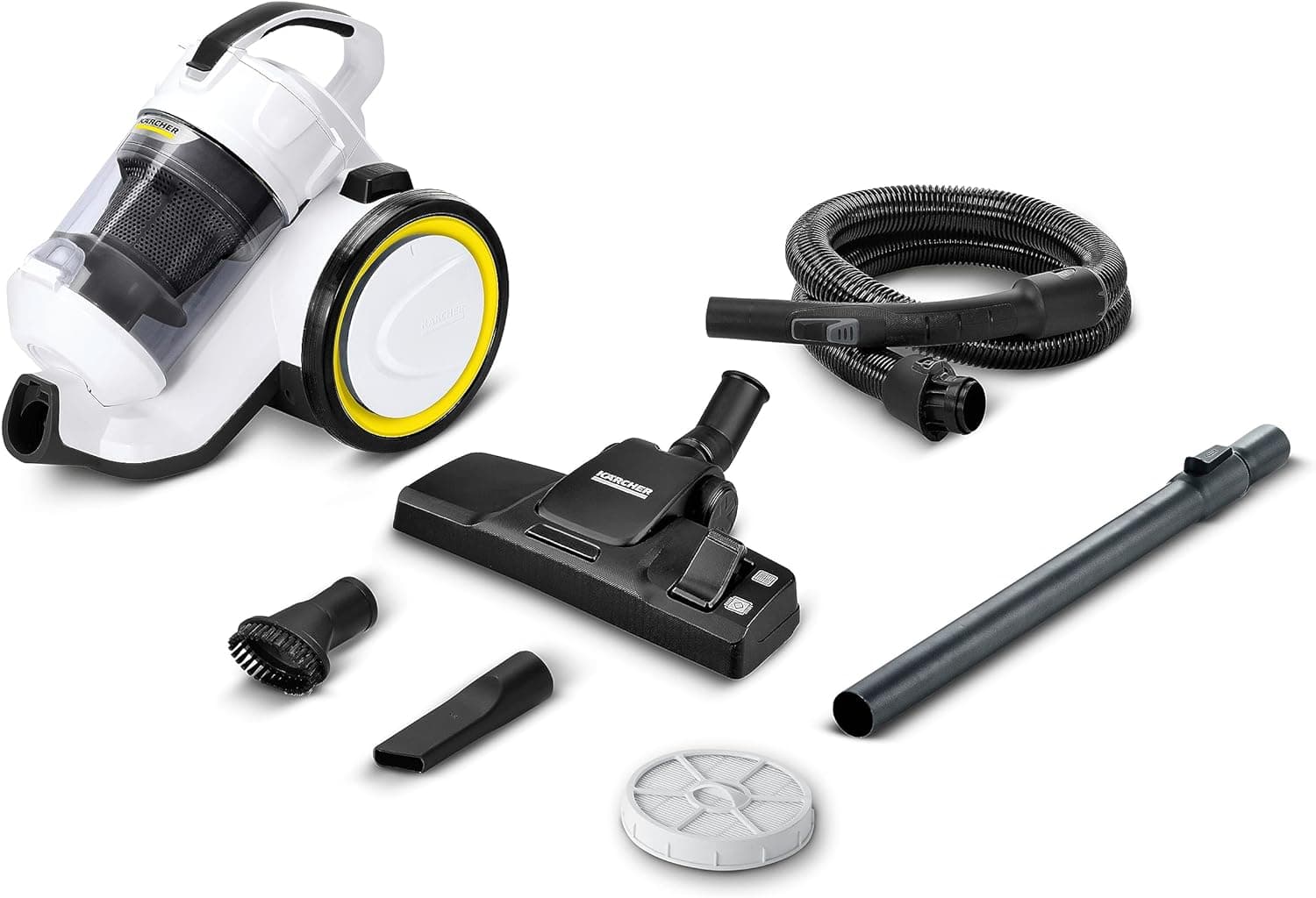Kärcher Aspirador de trenó VC 3, compacto, depósito 0,9 l, faixa de ação 7,5 m, filtro HEPA 12, mangueira telescópica, 2 bicos, escova móvel, filtro, mangueira de sucção 1,5 m, branco